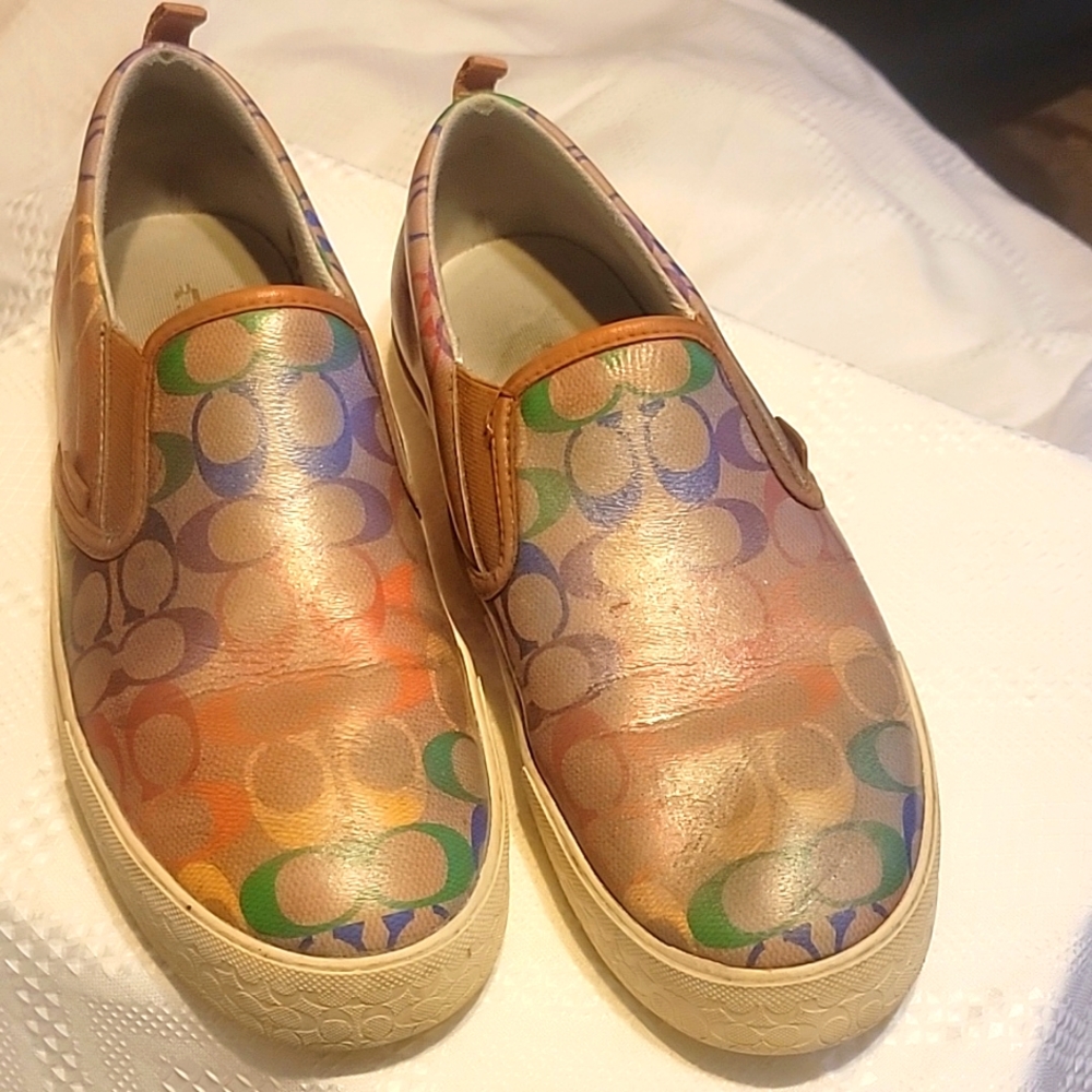 Men's Coach slip-on tan an rainbow 13D